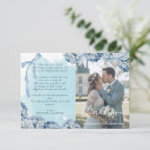 エレガントブルーアジサイの結婚式のお礼カード 出欠カード (スタンド正面)