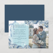 エレガントブルーアジサイの結婚式のお礼カード 出欠カード (正面/裏面)