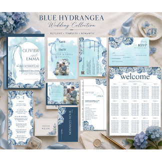 エレガントブルーアジサイの結婚式座席表 ポスター