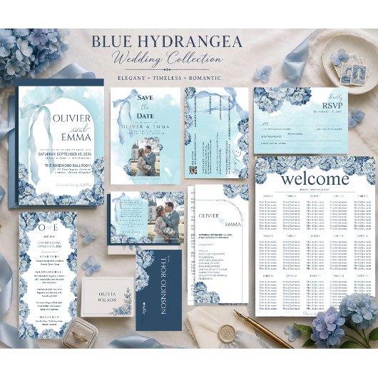 エレガントブルーアジサイの結婚式座席表 ポスター
