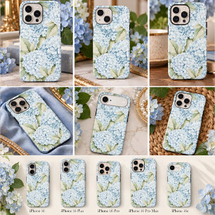 エレガントブルーアジサイ水彩画 iPhone 16ケース