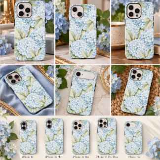 エレガントブルーアジサイ水彩画 iPhone 16ケース
