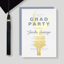エレガントブルーゴールドの卒業パーティー 箔招待状
