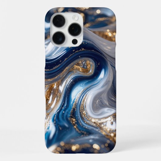 エレガントブルーゴールド抽象波動3Dパターン iPhoneケース (裏面)