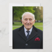 エレガントブルーシルバーゴールド100歳の誕生日写真 招待状 (裏面)