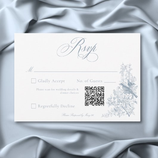 エレガントブルーチinoiserie自然と鳥の結婚式QR 出欠カード