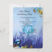 エレガントブルーバードブルーティール(緑がかった色)薄紫金ゴールド誕生日 招待状 (裏面)
