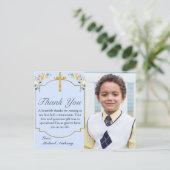 エレガントブルーピーチフローラ第1聖餐式感謝してい ポストカード (スタンド正面)