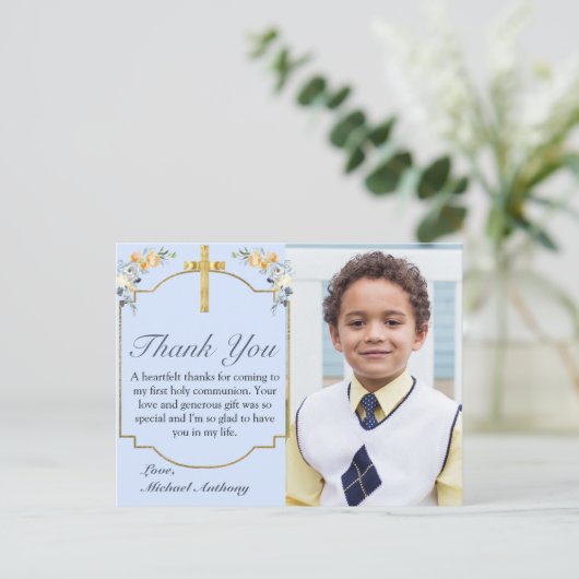 エレガントブルーピーチフローラ第1聖餐式感謝してい ポストカード (スタンド正面)