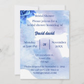 エレガントブルーフラワーカスタムズブライダルシャワー 招待状 (正面)