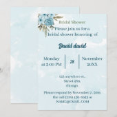 エレガントブルーフラワーパーソナライズされたブライダルシャワー 招待状 (正面/裏面)