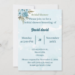 エレガントブルーフラワーパーソナライズされたブライダルシャワー 招待状