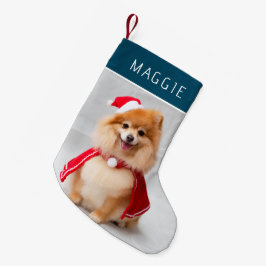 エレガントブルーペットの犬の写真のカスタム名 スモールクリスマスストッキング