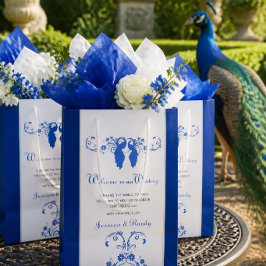 エレガントブルーホウオウの結婚式ウェルカムギフトバッグ ミディアムペーパーバッグ