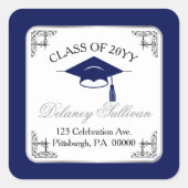 エレガントブルー大学卒業式返送先住所 スクエアシール (正面)