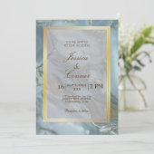 エレガントブルー大理石結婚金ゴールドミニマル 招待状 (スタンド正面)