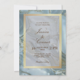 エレガントブルー大理石結婚金ゴールドミニマル 招待状