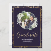 エレガントブルー高校卒業生2025写真パーティー 招待状 (正面)