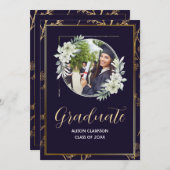 エレガントブルー高校卒業生2025写真パーティー 招待状 (正面/裏面)