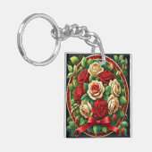 エレガントブーケの赤と白バラ キーホルダー (正面左)