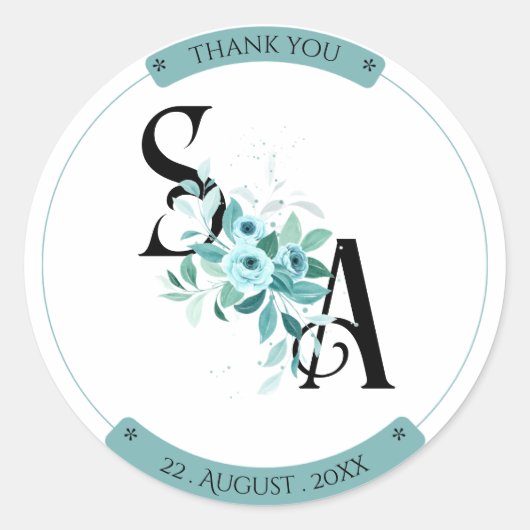エレガントブーケ水カラーフローラ結婚シール ラウンドシール (正面)