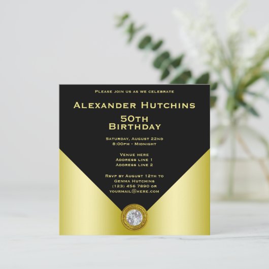 エレガントブ男らしラックと金ゴールド誕生日 招待状 (スタンド正面)