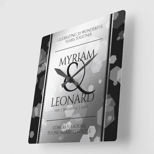 エレガントプラチ結婚ナ70周年 スクエア壁時計 (傾斜)