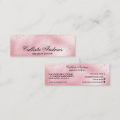エレガントプリンセスピンク金ゴールドシルクグリッター紙吹雪 スキニー名刺 (正面/裏面)