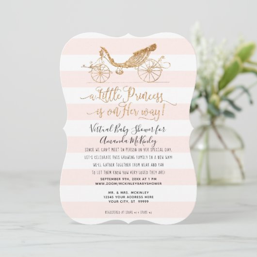 エレガントプリンセス金ゴールド仮想ベビーシャワー 招待状 (スタンド正面)