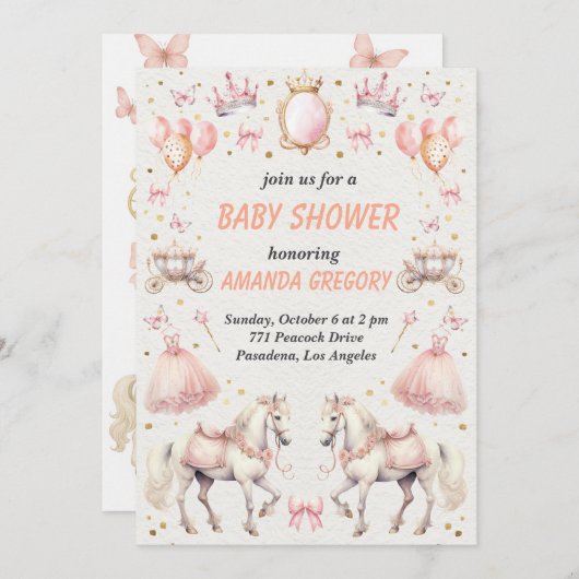 エレガントプリンセス – テーマ別ベビーシャワー招待状 招待状 (正面/裏面)
