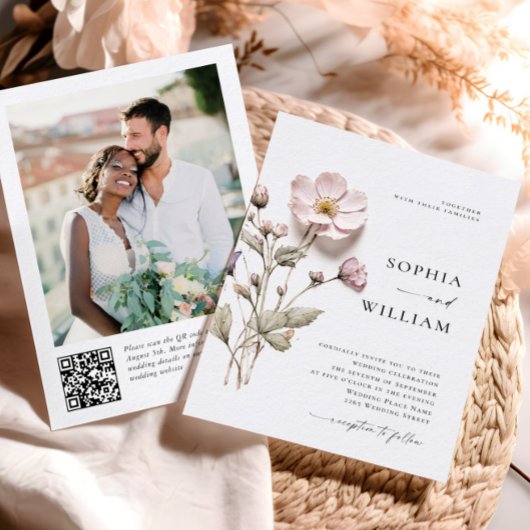 エレガントプリントプレスパステルボホフラワーズ結婚ーズ 招待状