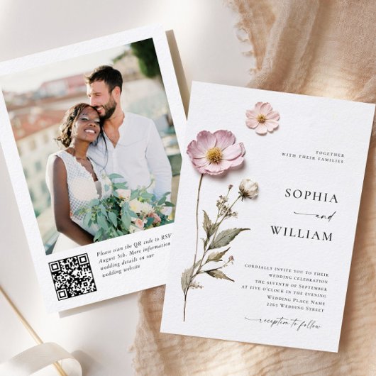 エレガントプリントプレスパステルボホフラワーズ結婚ーズ 招待状