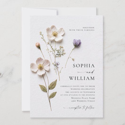 エレガントプリントプレスパステルボホフラワーズ結婚ーズ 招待状 (正面)