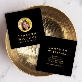 エレガントプロファイルモダンフォト黒とフェイク金ゴールド スクエア名刺