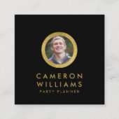エレガントプロファイルモダンフォト黒とフェイク金ゴールド スクエア名刺 (正面)