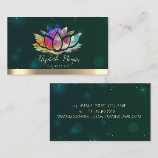 エレガントプロフェッショナルカラフルロータスグリーン 名刺 (正面/裏面)