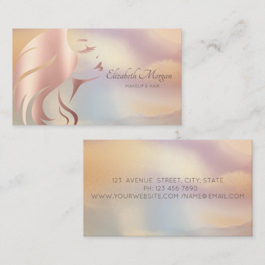 エレガントプロフェッショナルガール顔シルエットカラフル 名刺 (正面/裏面)