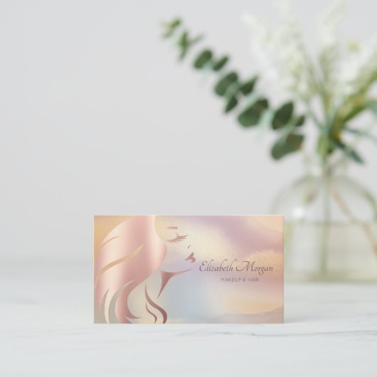 エレガントプロフェッショナルガール顔シルエットカラフル 名刺 (スタンド正面)