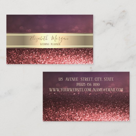 エレガントプロフェッショナルグリッター《写真》ぼけ味、金ゴールドストライプ 名刺 (正面/裏面)