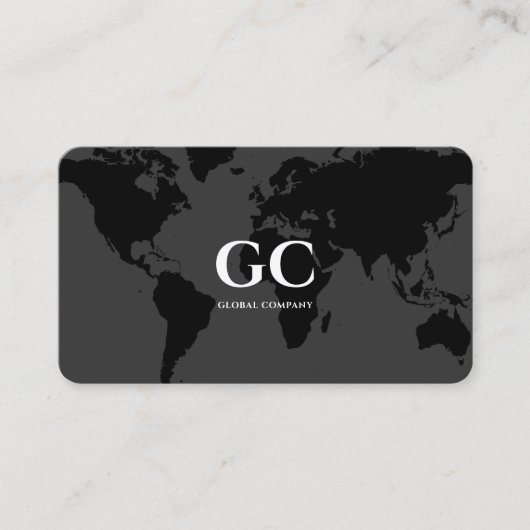 エレガントプロフェッショナルグローバルワールドマップブラックグレー 名刺 (正面)