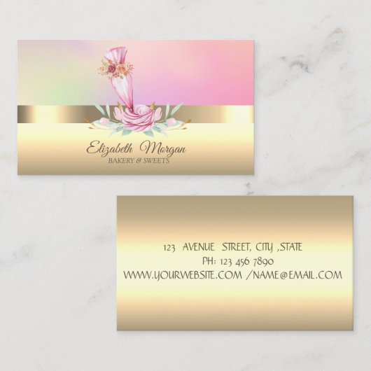 エレガントプロフェッショナルケーキミキサーフラワーベーカリーブシ 名刺 (正面/裏面)