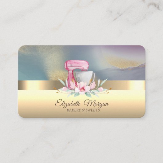 エレガントプロフェッショナルケーキミキサーフラワーベーカリー金ゴールド 名刺 (正面)