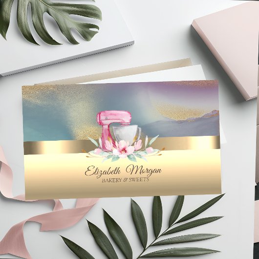 エレガントプロフェッショナルケーキミキサーフラワーベーカリー金ゴールド 名刺