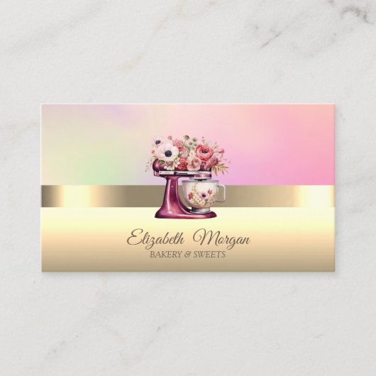 エレガントプロフェッショナルケーキレッドミキサーフラワーベーカリー 名刺 (正面)