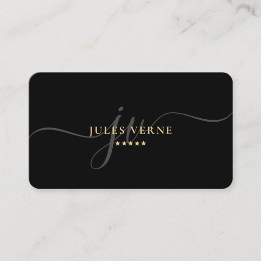 エレガントプロフェッショナルスクリプトモノグラム黒ミニマル 名刺 (正面)