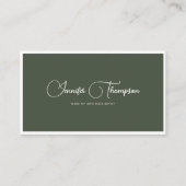 エレガントプロフェッショナルダークグリーンスクリプトQRコード 名刺 (正面)