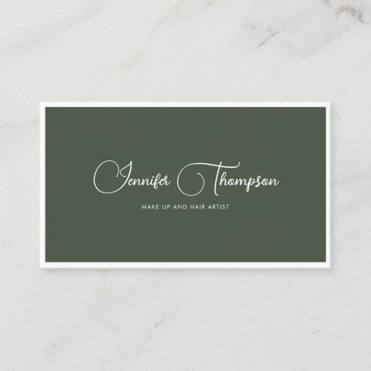 エレガントプロフェッショナルダークグリーンスクリプトQRコード 名刺 (正面)