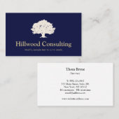 エレガントプロフェッショナルツリーロゴネイビーブルー 名刺 (正面/裏面)