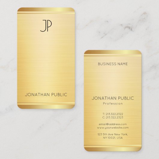 エレガントプロフェッショナルテンプレートフェイク金ゴールド垂直 名刺 (正面/裏面)