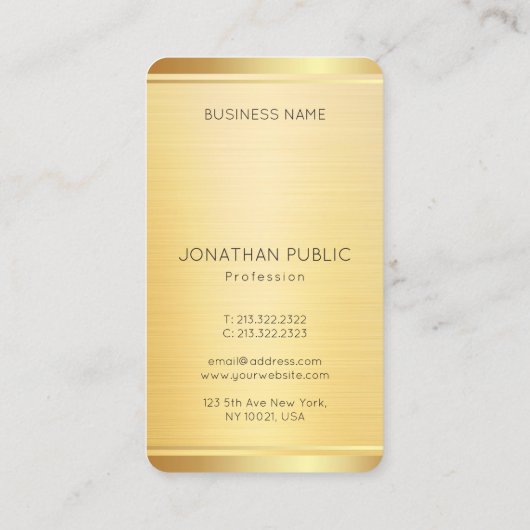 エレガントプロフェッショナルテンプレートフェイク金ゴールド垂直 名刺 (裏面)